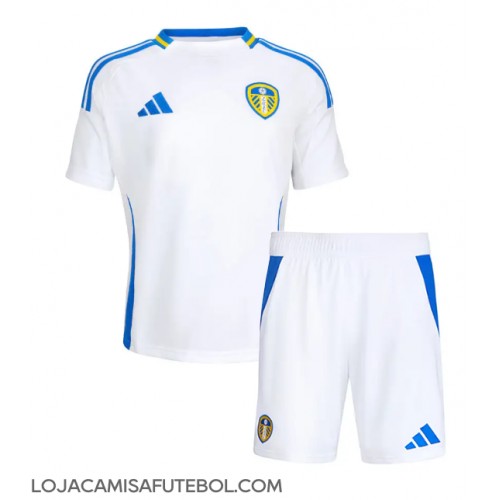 Camisa de Futebol Leeds United Equipamento Principal Infantil 2024-25 Manga Curta (+ Calças curtas)